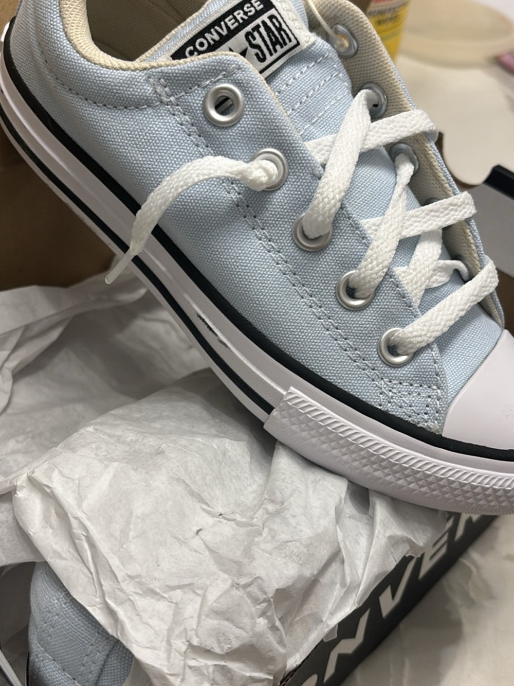 Converse Kids Light Blue and White Low Top Sneakers - Picture 2 of 3